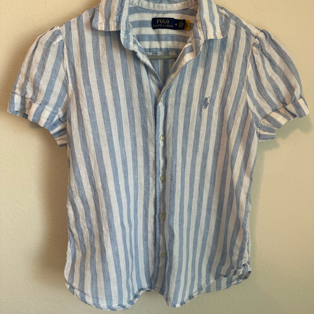 Ralph Lauren Blue and White Striped Button-Down Shirt